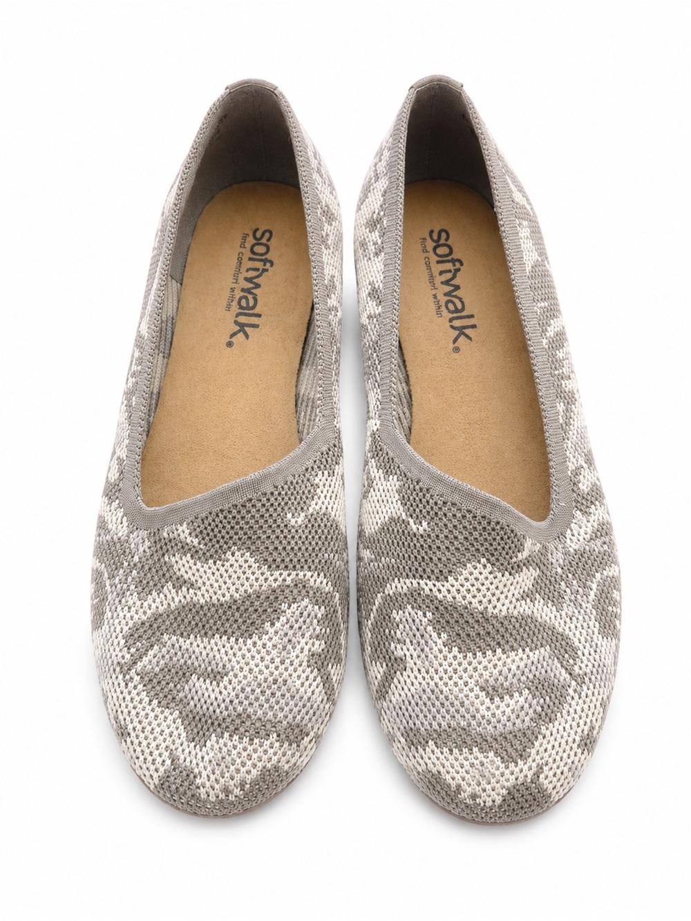 SoftWalk Women’s 8WW Gray Camo Knit Slip On Comfort Flats Wide Lightweight Shoes